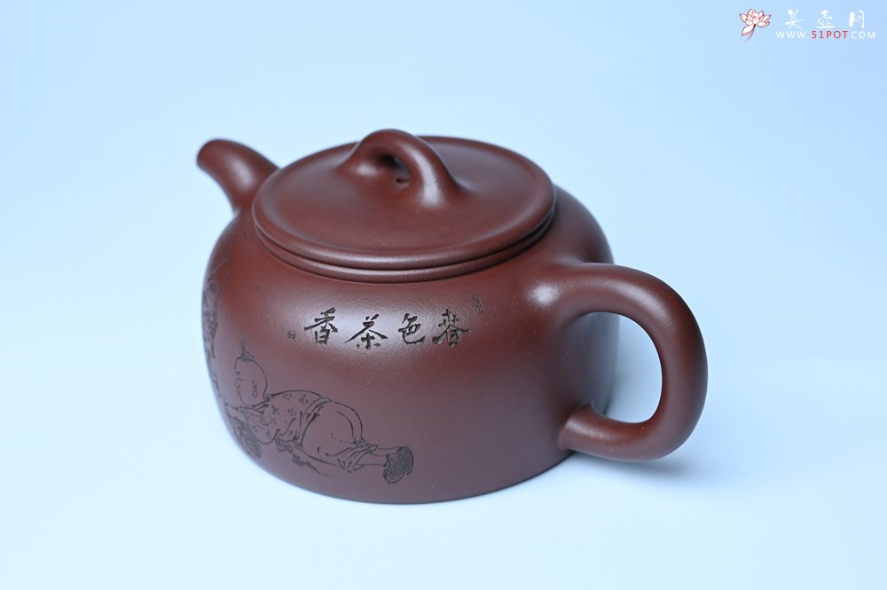 紫砂壶图片：潜力股周小培老师 4号井深井红皮龙 全手工过桥井栏壶 装饰人物特文气 - 全手工紫砂壶网