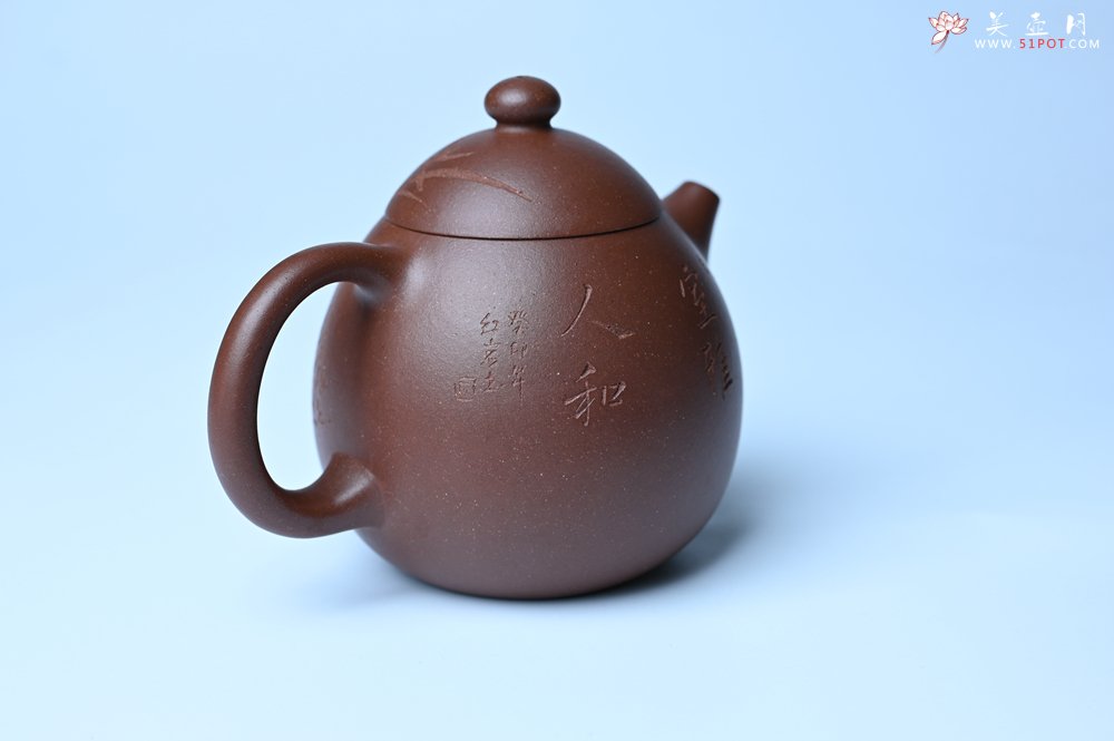 紫砂壶图片：美壶特惠 特好底槽青龙蛋壶 装饰兰草特文气 - 全手工紫砂壶网