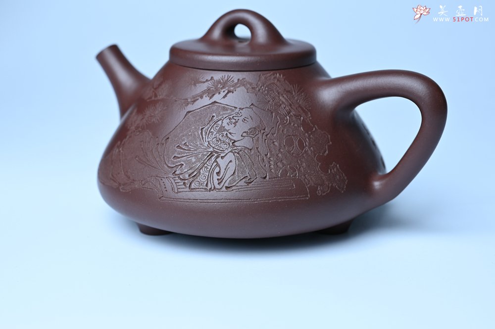紫砂壶图片：潜力股周小培 特好全手工底槽清子冶石瓢 此是诗仙坡老作 与君同试雨前茶 - 全手工紫砂壶网