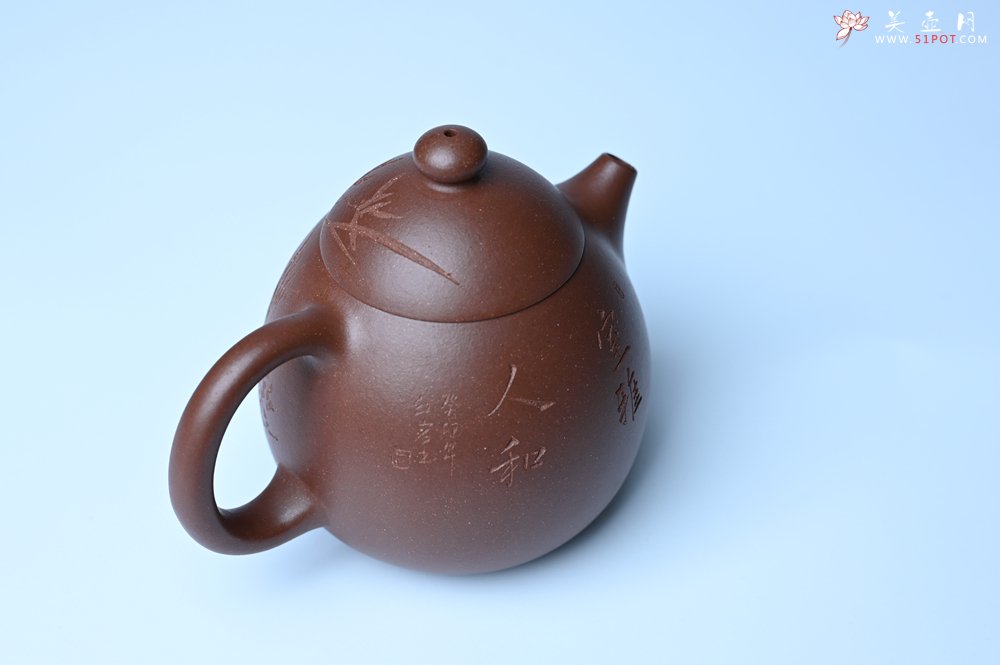 紫砂壶图片：美壶特惠 特好底槽青龙蛋壶 装饰兰草特文气 - 全手工紫砂壶网