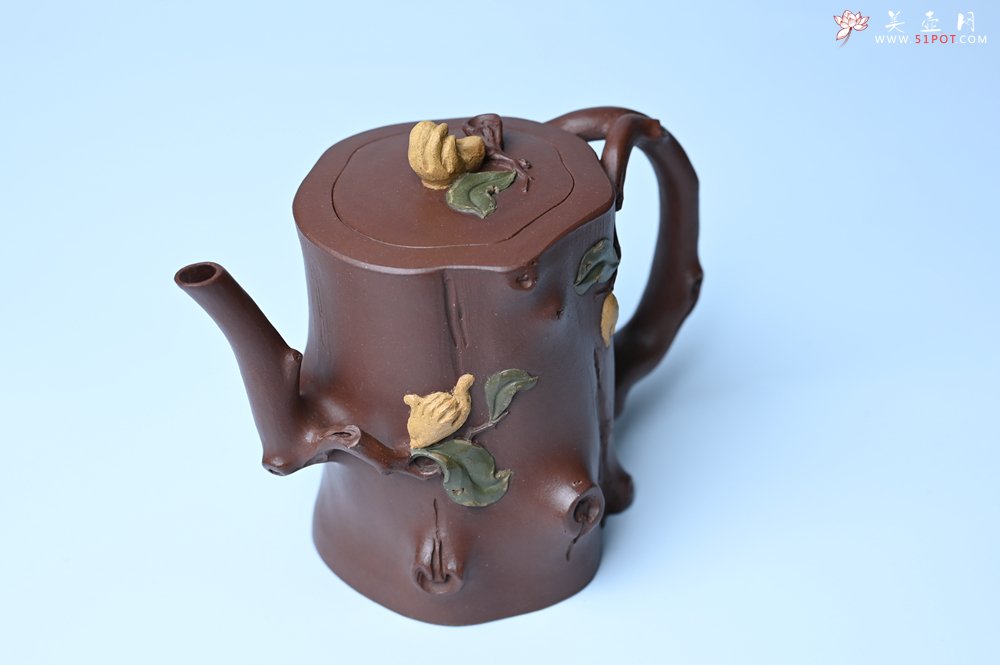 紫砂壶图片：潜力股赵老师 优质紫泥全手工佛手桩紫砂壶 三色帖叶生动 佛手灵动 - 全手工紫砂壶网