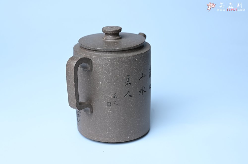 紫砂壶图片：美壶特惠 蠡墅大水潭深井老天青泥 精致圆础壶 装饰山水 茶人醉爱 - 全手工紫砂壶网