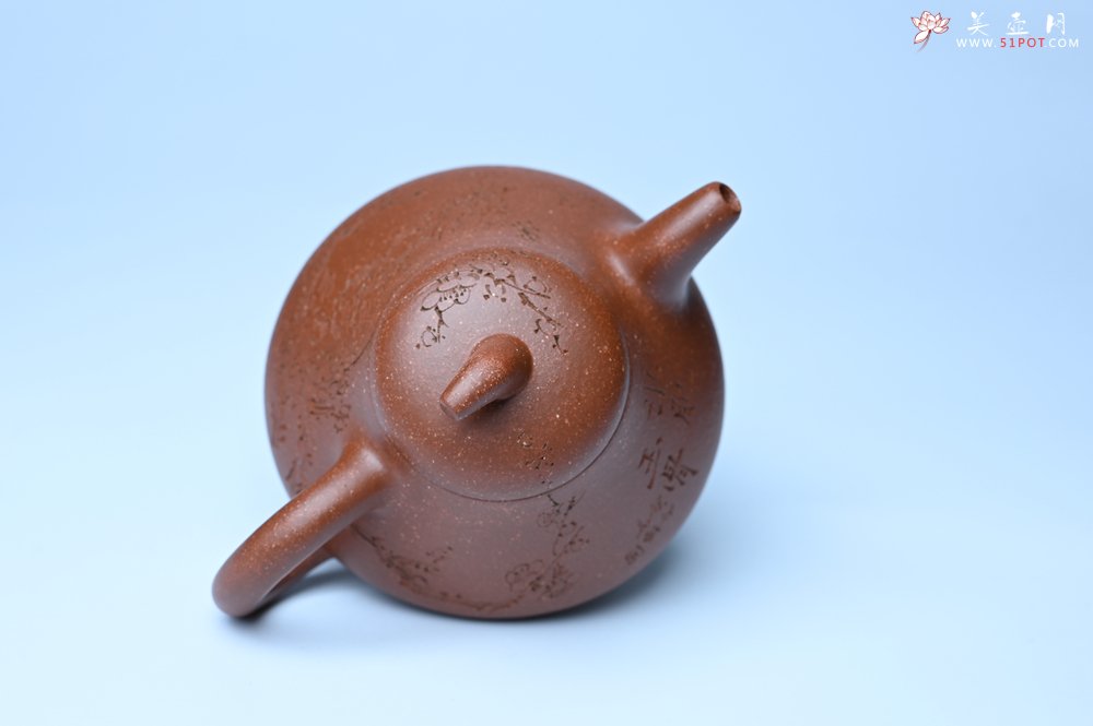 紫砂壶图片：美壶特惠 潜力股王老师 全手工拍打成型茄瓢壶 装饰梅花 特文气 - 全手工紫砂壶网