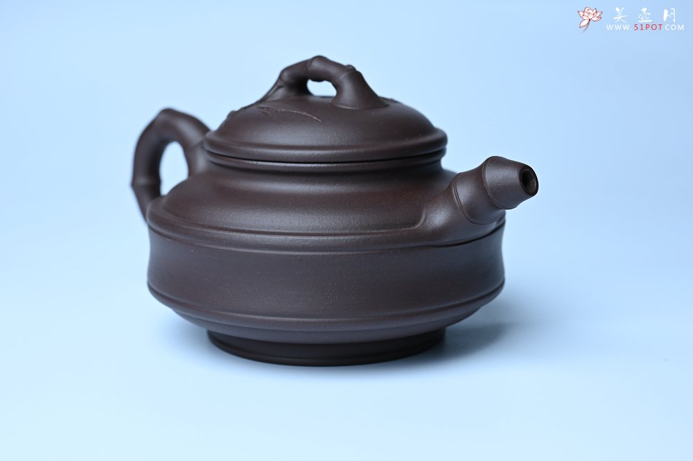 紫砂壶图片：美壶特惠 优质老紫泥双线竹鼓二式 养后特润 - 全手工紫砂壶网