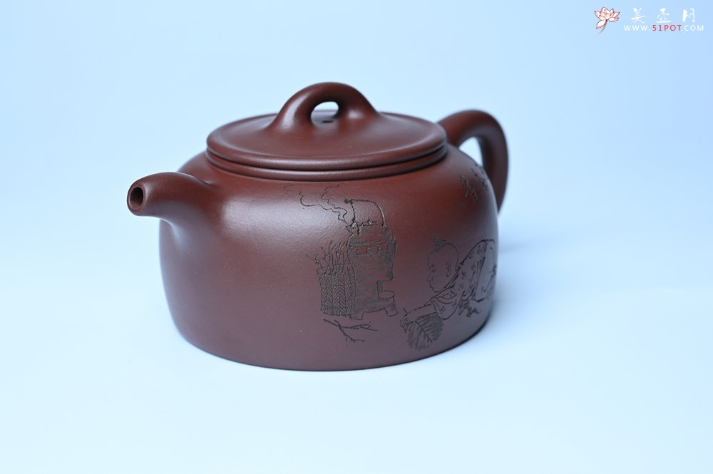 紫砂壶图片：潜力股周小培老师 4号井深井红皮龙 全手工过桥井栏壶 装饰人物特文气 - 全手工紫砂壶网
