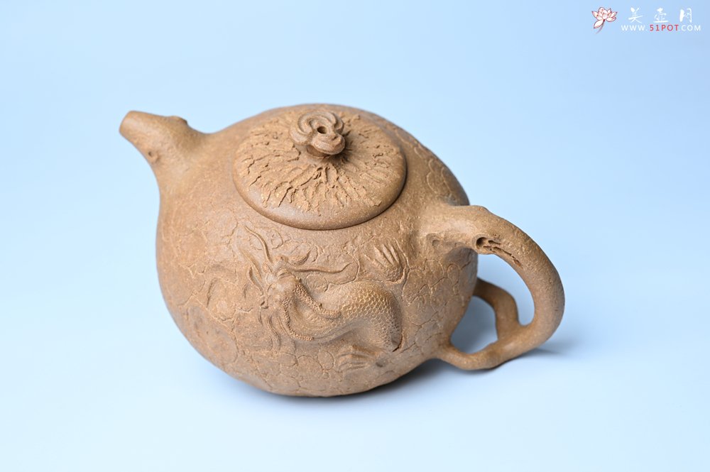 紫砂壶图片：潜力股赵老师实力演绎全手工老黄段泥灵芝游龙供春壶 游龙传福 不失为一把好壶 - 全手工紫砂壶网